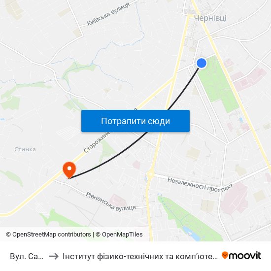 Вул. Садова to Інститут фізико-технічних та комп’ютерних наук ЧНУ map