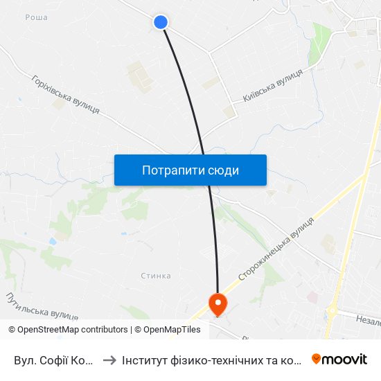 Вул. Софії Ковалевської to Інститут фізико-технічних та комп’ютерних наук ЧНУ map