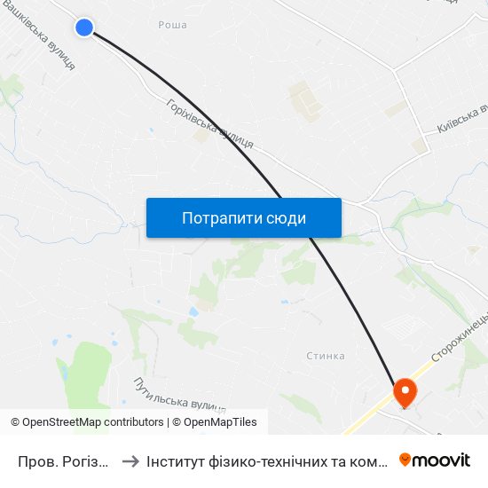 Пров. Рогізнянський to Інститут фізико-технічних та комп’ютерних наук ЧНУ map