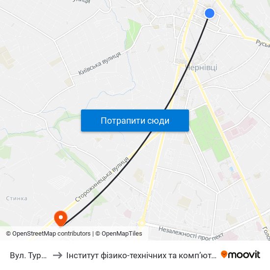 Вул. Турецька to Інститут фізико-технічних та комп’ютерних наук ЧНУ map