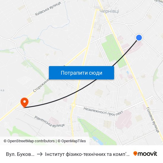 Вул. Буковинська to Інститут фізико-технічних та комп’ютерних наук ЧНУ map