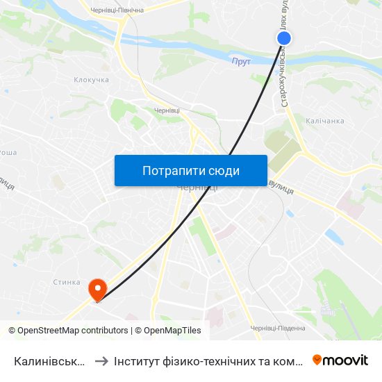 Калинівський Ринок to Інститут фізико-технічних та комп’ютерних наук ЧНУ map