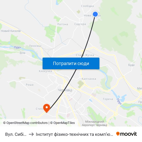 Вул. Сибірська to Інститут фізико-технічних та комп’ютерних наук ЧНУ map