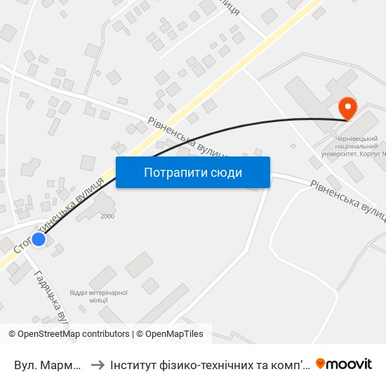 Вул. Марморозька to Інститут фізико-технічних та комп’ютерних наук ЧНУ map