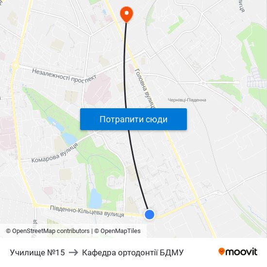 Училище №15 to Кафедра ортодонтії БДМУ map