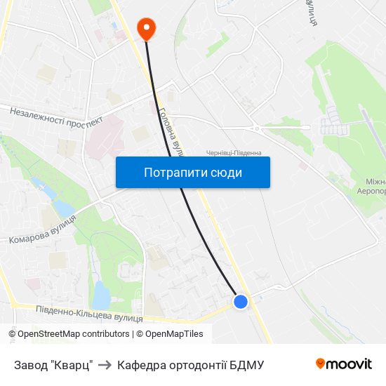 Завод "Кварц" to Кафедра ортодонтії БДМУ map