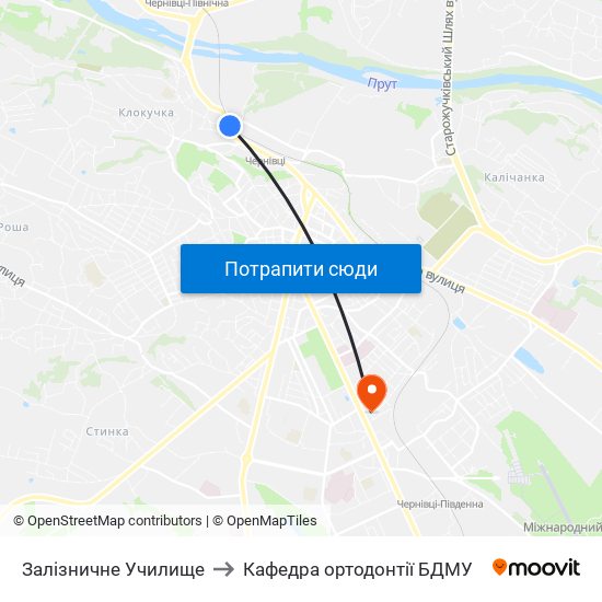 Залізничне Училище to Кафедра ортодонтії БДМУ map