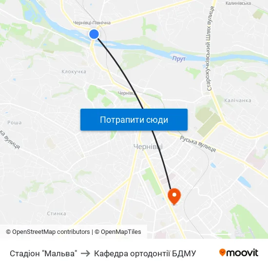 Стадіон "Мальва" to Кафедра ортодонтії БДМУ map