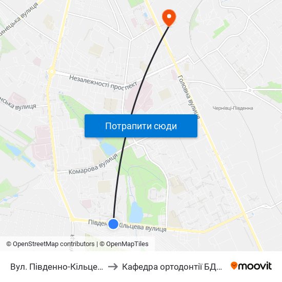 Вул. Південно-Кільцева to Кафедра ортодонтії БДМУ map