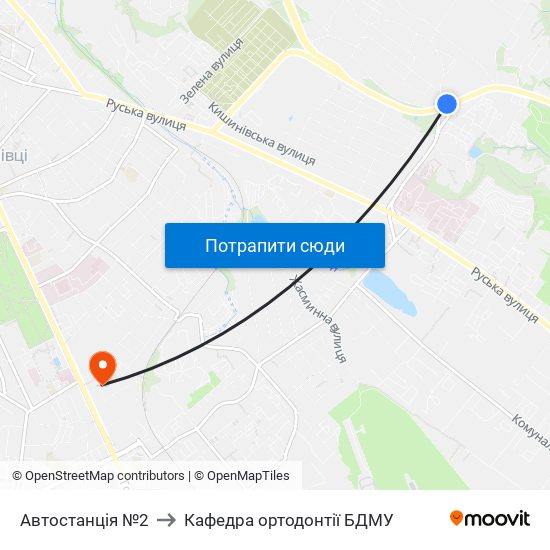 Автостанція №2 to Кафедра ортодонтії БДМУ map
