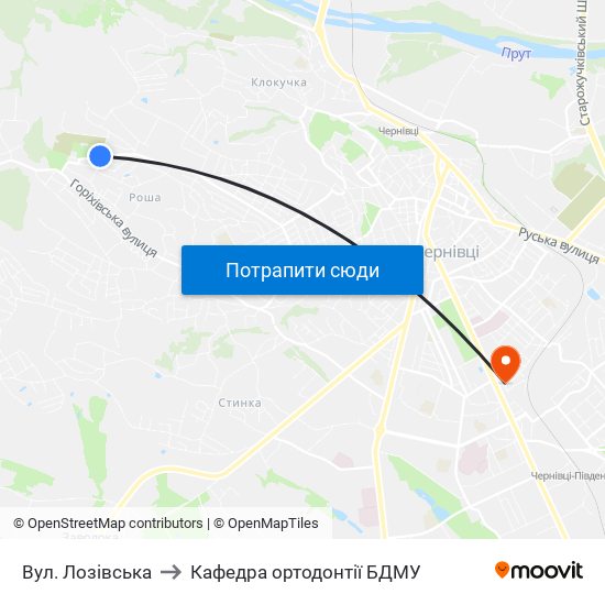 Вул. Лозівська to Кафедра ортодонтії БДМУ map