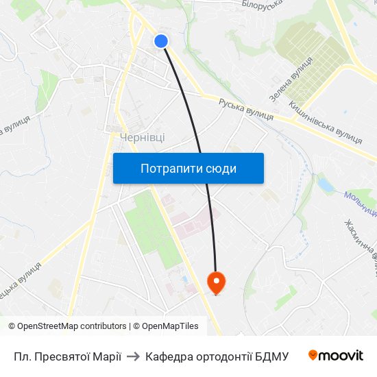 Пл. Пресвятої Марії to Кафедра ортодонтії БДМУ map