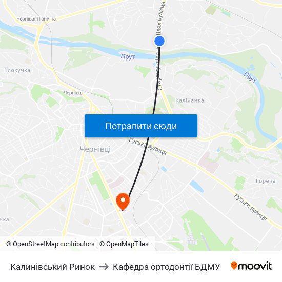 Калинівський Ринок to Кафедра ортодонтії БДМУ map