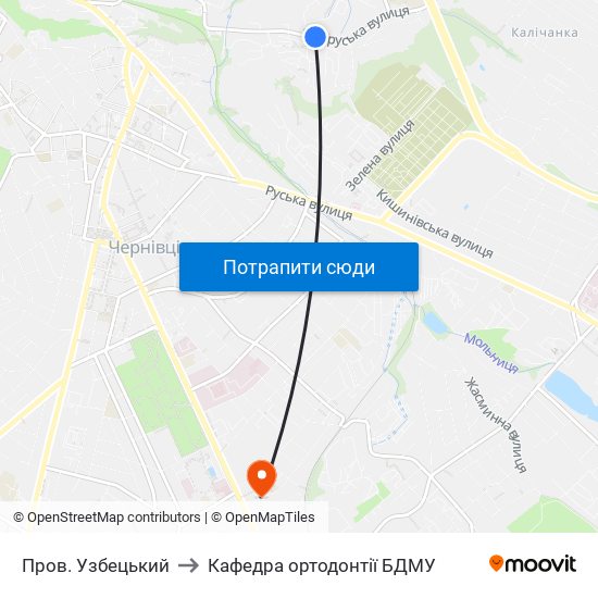 Пров. Узбецький to Кафедра ортодонтії БДМУ map