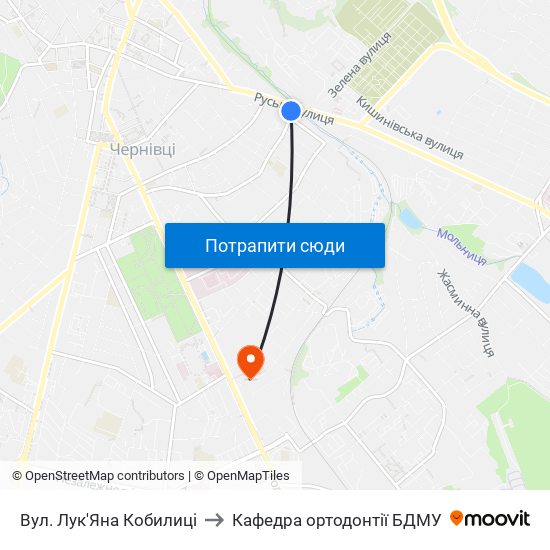 Вул. Лук'Яна Кобилиці to Кафедра ортодонтії БДМУ map