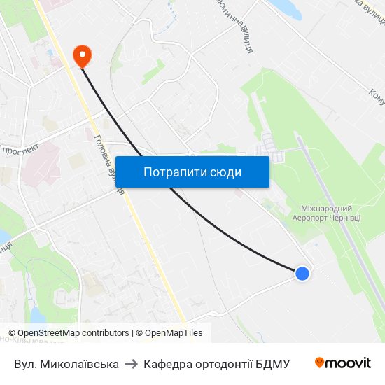 Вул. Миколаївська to Кафедра ортодонтії БДМУ map