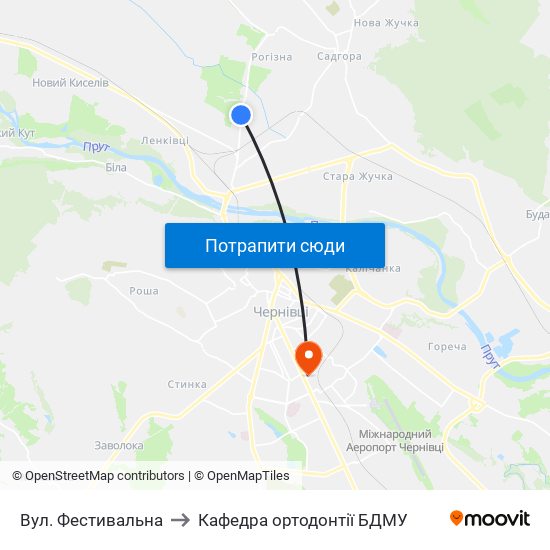 Вул. Фестивальна to Кафедра ортодонтії БДМУ map