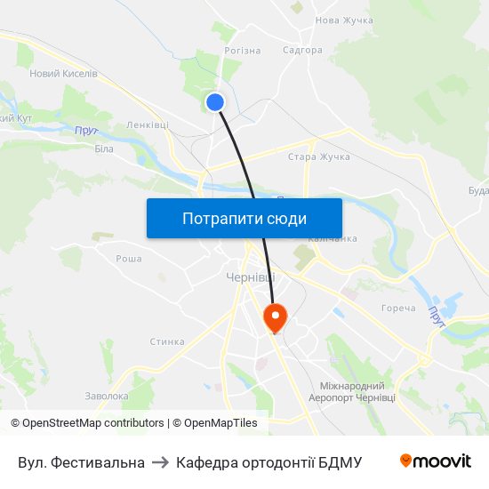 Вул. Фестивальна to Кафедра ортодонтії БДМУ map