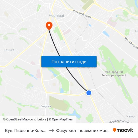 Вул. Південно-Кільцева to Факультет іноземних мов ЧНУ map