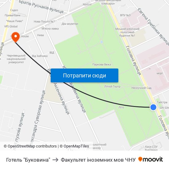 Готель "Буковина" to Факультет іноземних мов ЧНУ map