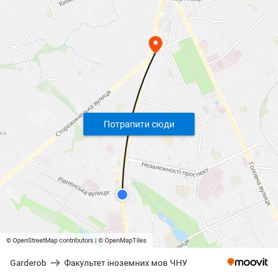 Garderob to Факультет іноземних мов ЧНУ map