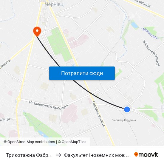 Трикотажна Фабрика to Факультет іноземних мов ЧНУ map