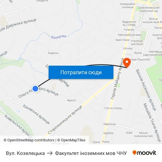 Вул. Козелецька to Факультет іноземних мов ЧНУ map