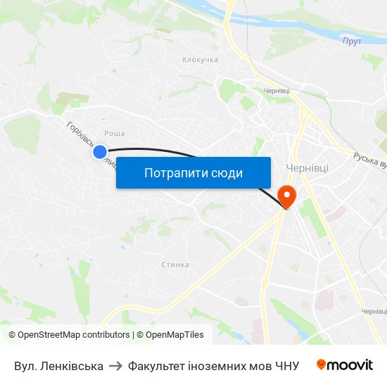 Вул. Ленківська to Факультет іноземних мов ЧНУ map