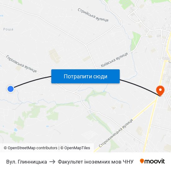 Вул. Глинницька to Факультет іноземних мов ЧНУ map