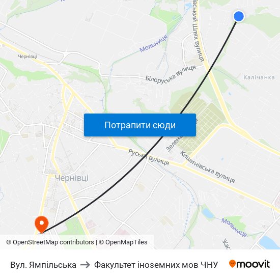 Вул. Ямпільська to Факультет іноземних мов ЧНУ map