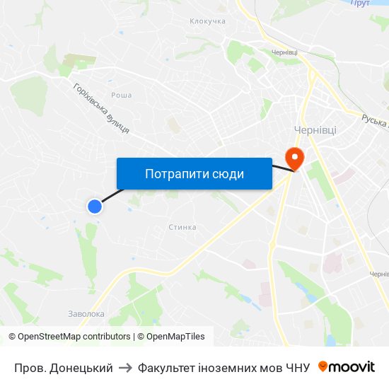 Пров. Донецький to Факультет іноземних мов ЧНУ map