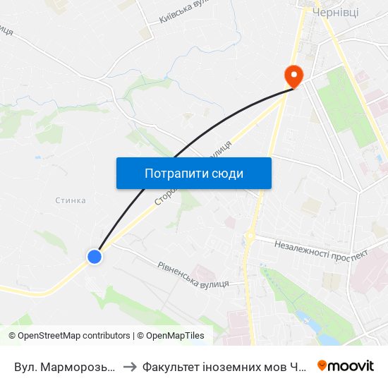 Вул. Марморозька to Факультет іноземних мов ЧНУ map