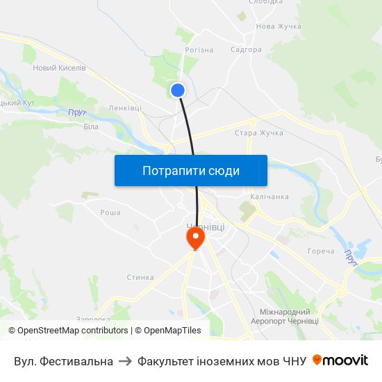 Вул. Фестивальна to Факультет іноземних мов ЧНУ map