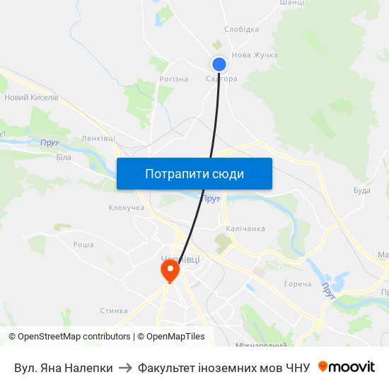 Вул. Яна Налепки to Факультет іноземних мов ЧНУ map