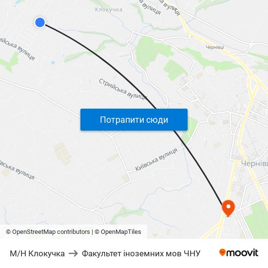 М/Н Клокучка to Факультет іноземних мов ЧНУ map