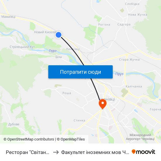 Ресторан "Світанок" to Факультет іноземних мов ЧНУ map