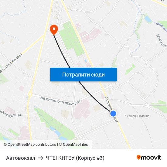 Автовокзал to ЧТЕІ КНТЕУ (Корпус #3) map