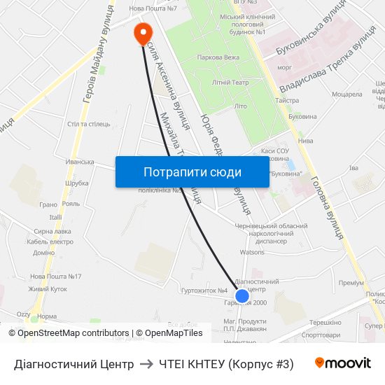 Діагностичний Центр to ЧТЕІ КНТЕУ (Корпус #3) map