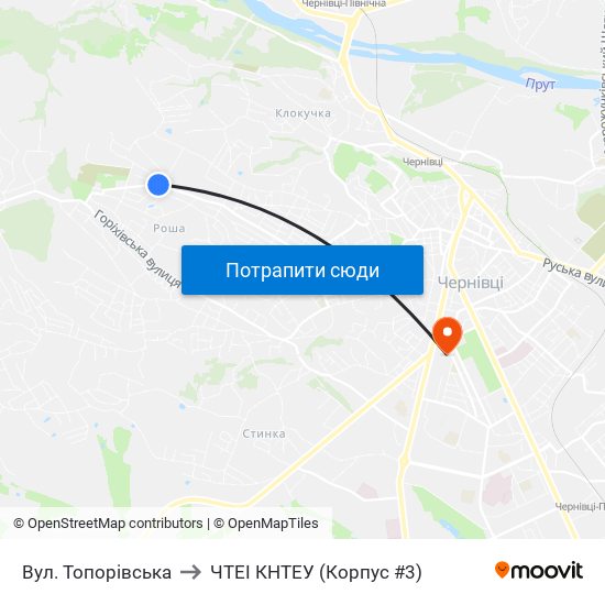 Вул. Топорівська to ЧТЕІ КНТЕУ (Корпус #3) map