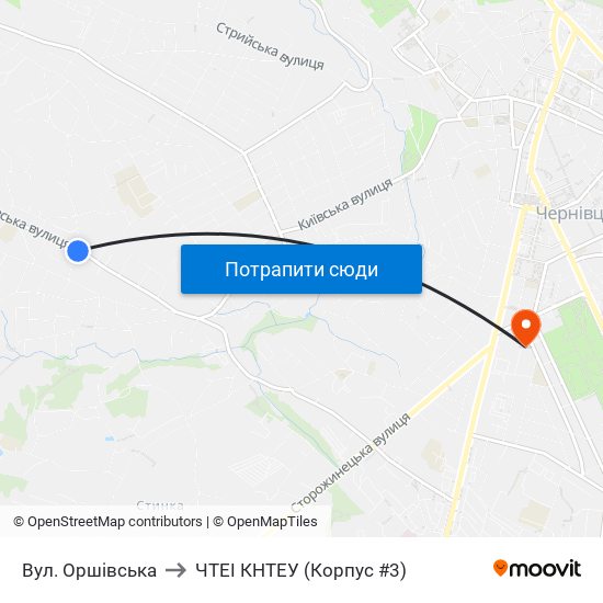 Вул. Оршівська to ЧТЕІ КНТЕУ (Корпус #3) map