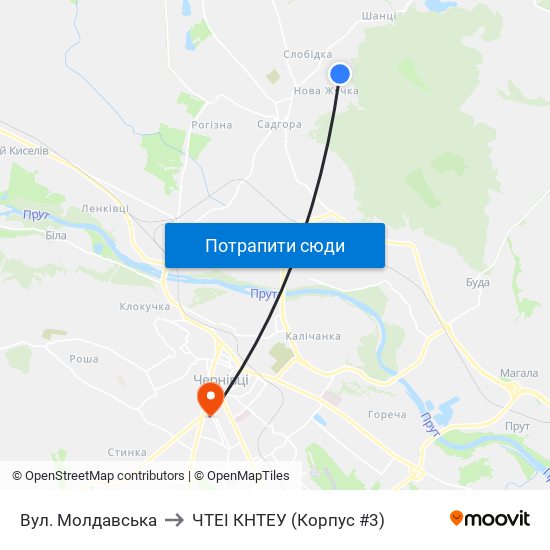 Вул. Молдавська to ЧТЕІ КНТЕУ (Корпус #3) map