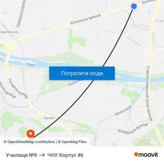 Училище №9 to ЧНУ Корпус #6 map