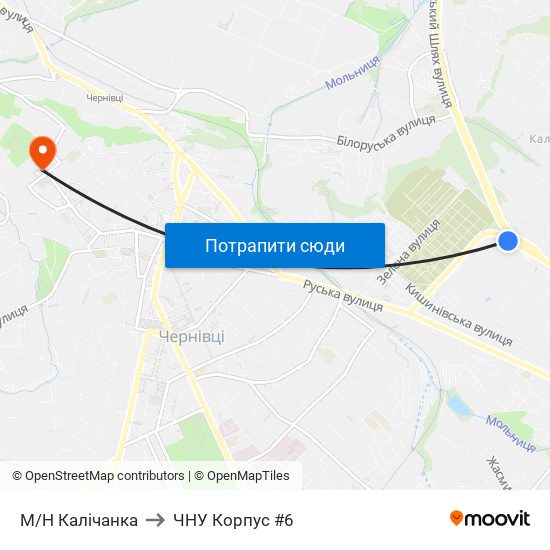 М/Н Калічанка to ЧНУ Корпус #6 map