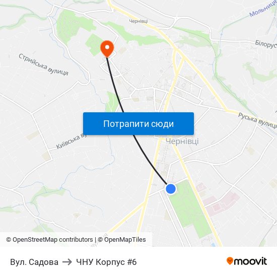 Вул. Садова to ЧНУ Корпус #6 map