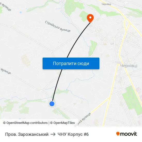 Пров. Зарожанський to ЧНУ Корпус #6 map