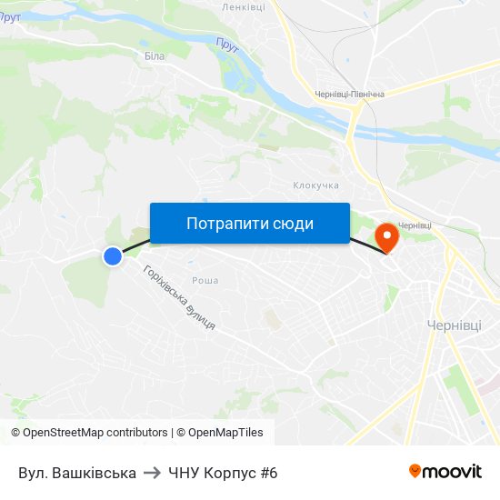 Вул. Вашківська to ЧНУ Корпус #6 map