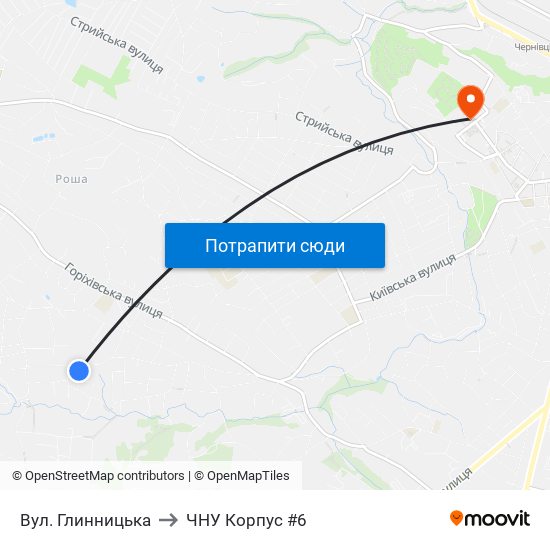 Вул. Глинницька to ЧНУ Корпус #6 map