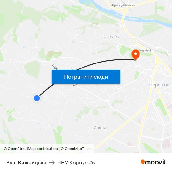 Вул. Вижницька to ЧНУ Корпус #6 map