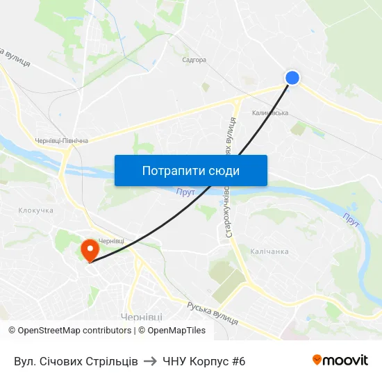 Вул. Січових Стрільців to ЧНУ Корпус #6 map