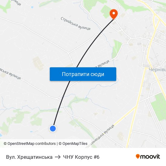 Вул. Хрещатинська to ЧНУ Корпус #6 map